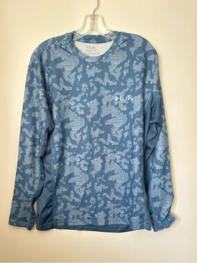 Huk Icon X Performance Men’s Long-Sleeve Fishing Shirt| Blue Camo~S